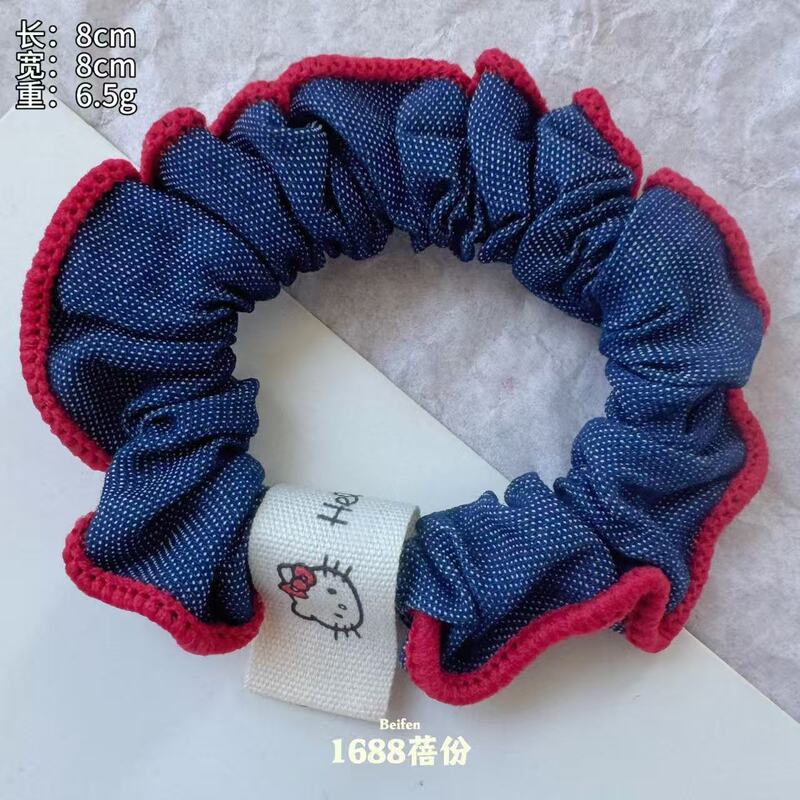 韩版百搭布标猫咪蕾丝边小肠发圈甜美少女扎发皮筋高弹力发绳儿童|undefined