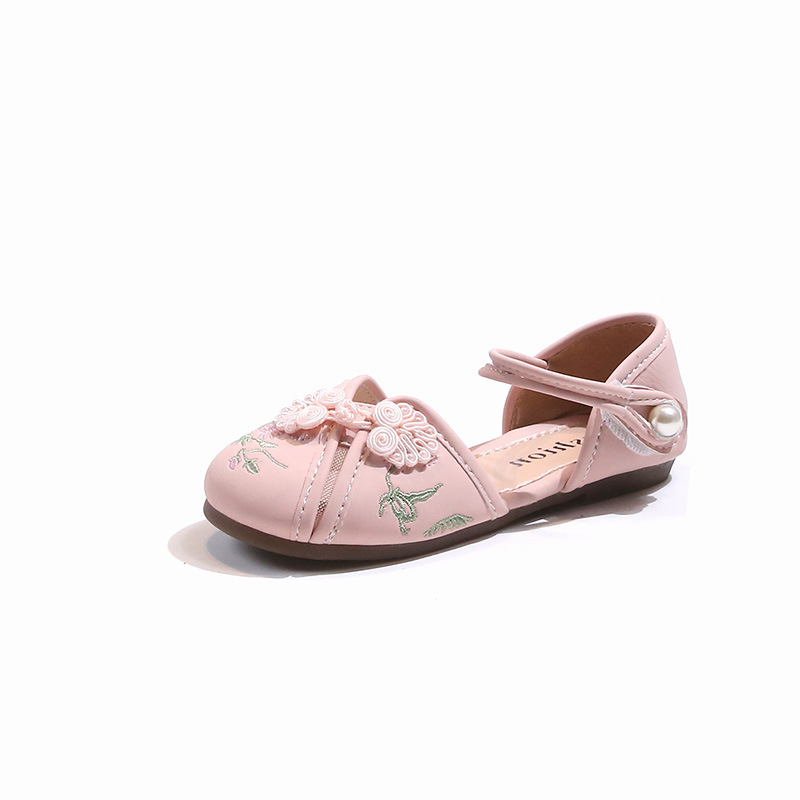 Sandalias para niñas Zapatos Hanfu para niños bordados de estilo chino 2025 verano nuevo estilo Baotou niña zapatos de cuero de princesa de estilo antiguo
