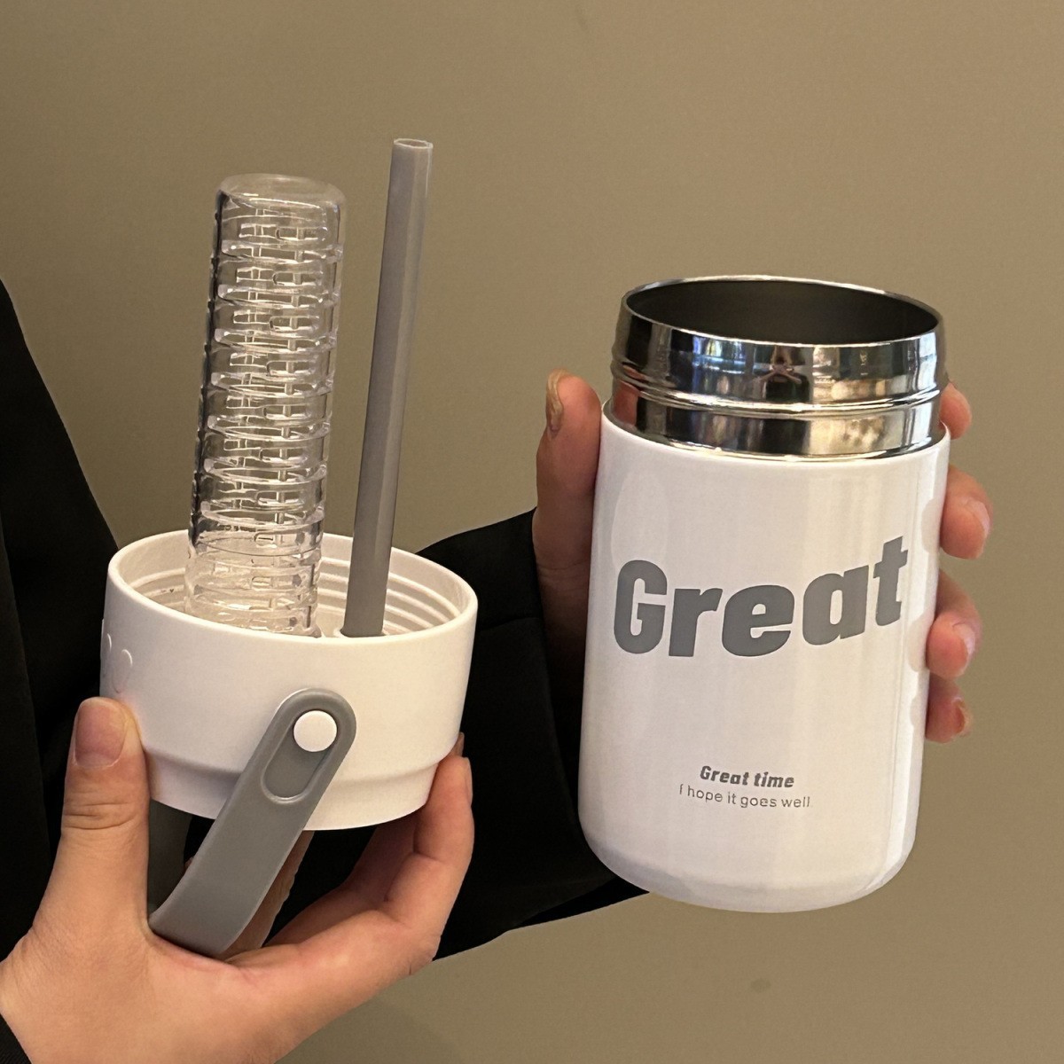 Taza de paja de té de flores, taza de agua de gran capacidad, taza de vientre, separación de agua de té para niños, hervidor de plástico de alto valor facial