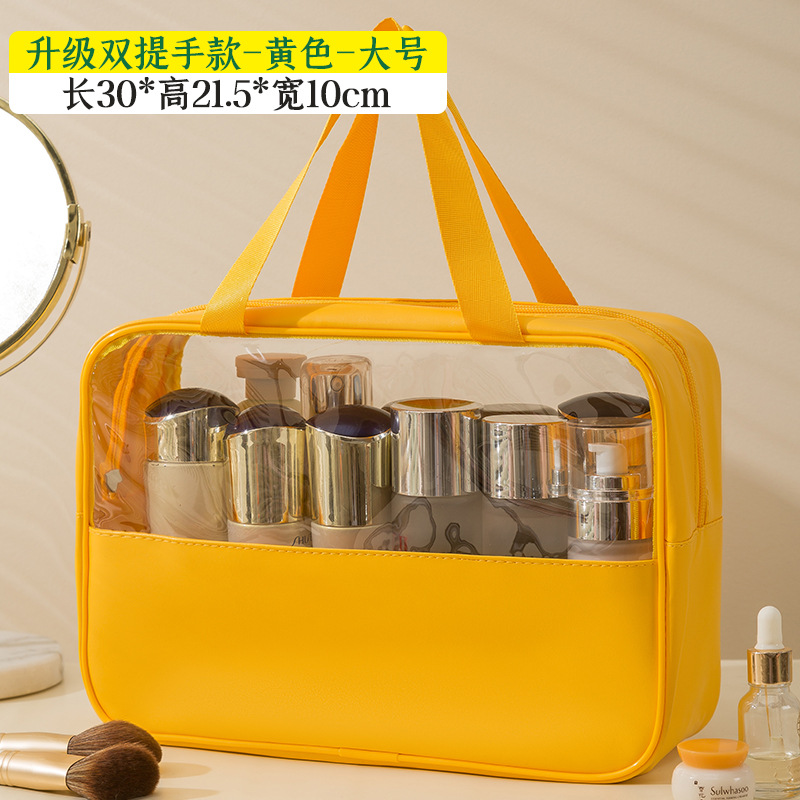 Bolsa de cosméticos de PU con diseño dividido, elegante bolsa de almacenamiento de maquillaje portátil, venta al por mayor, gran apertura, bolsa de aseo de gran capacidad, dropshipping