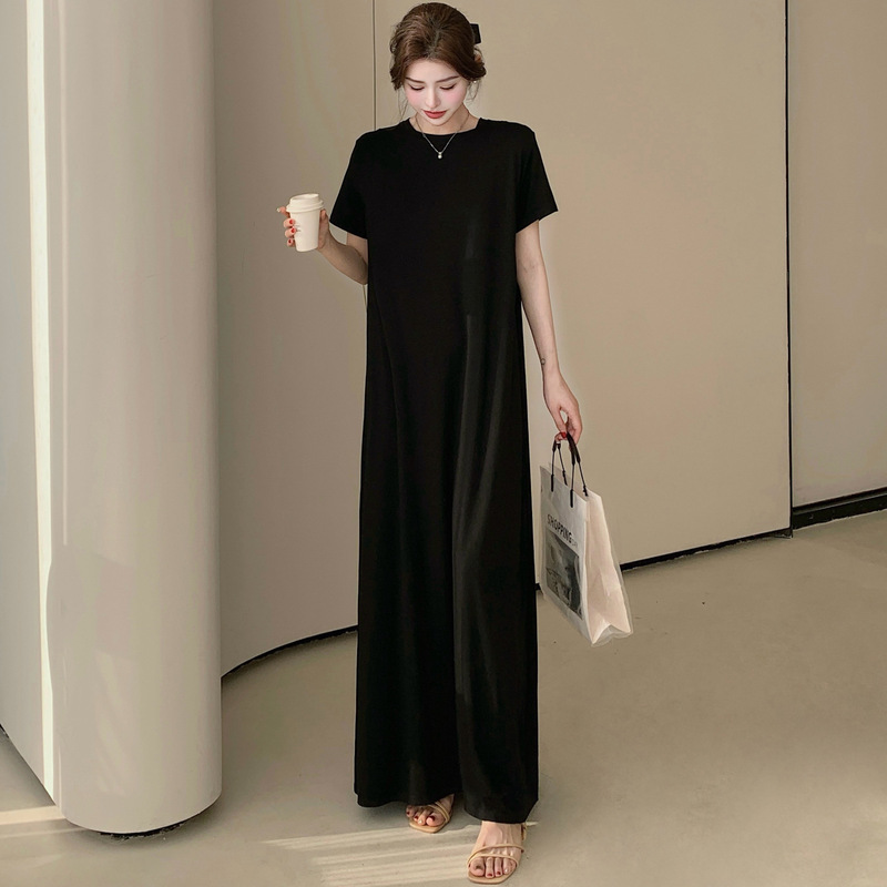 E-53081 # Summer New Style/Extra Long Modal Comfortable T-Shirt Dress Versatile Pure Color Short-Sleeved Dress