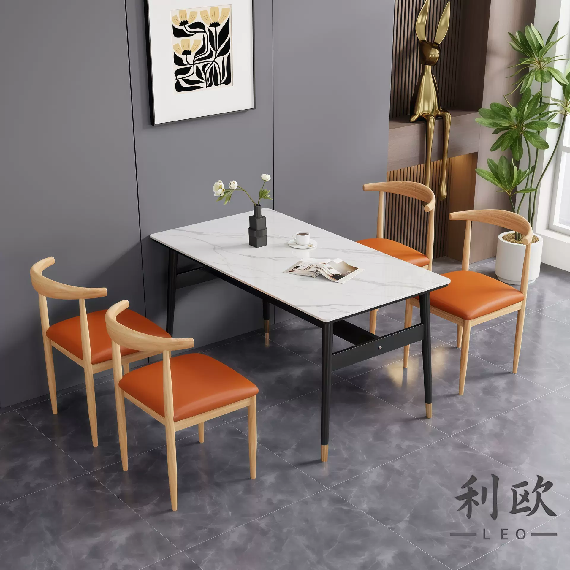 岩板商用小吃面馆奶茶食堂餐饮店麻辣烫餐桌烧烤饭店快餐桌椅组合
