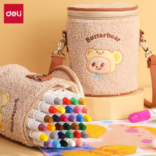 Deli HY903 Butter Bear Thick Round Rod Quick-drying Rotary Color Rod Washable Oil Painting Stick with Shoulder Strap Not Easy to Dirty Hands