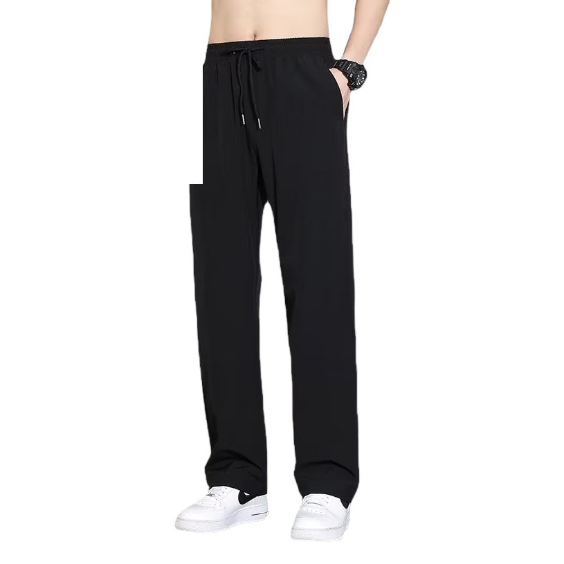 Pantalones de seda de hielo de verano para hombres delgados pantalones de traje de drapeado rectos sueltos cintura elástica Pantalones deportivos casuales de secado rápido