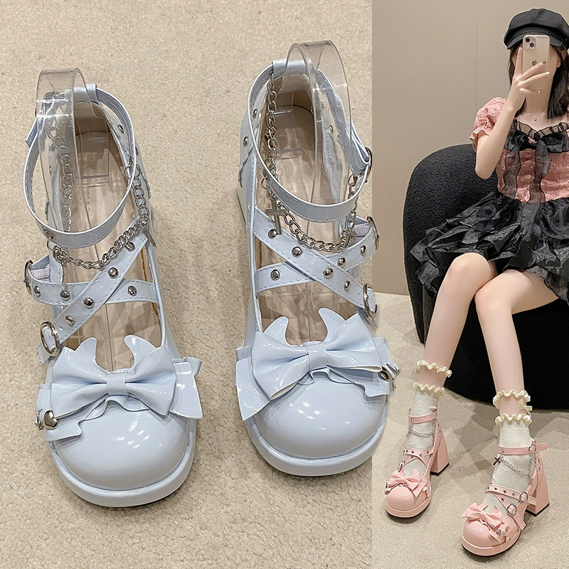 Женские туфли на высокой платформе 2025: новые туфли Мэри Джейн, туфли в стиле Лолита, туфли на высоком каблуке с бантом, туфли на массивном каблуке, кожаные туфли
