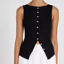 2024跨境亚马逊针织衫单排扣无袖上衣T恤清新休闲百搭短款