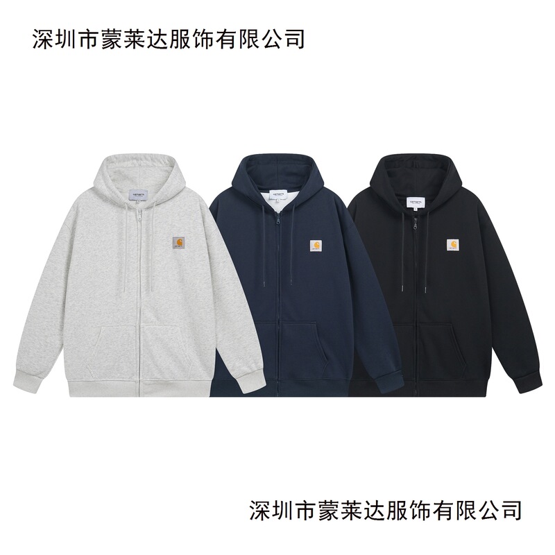 Wip Zip-Up Cardigan Fleece Sweatshirt with Logo Pattern, 3D Printed Hooded Carhartt Cross-Border In-Stock Solid Color Cotton