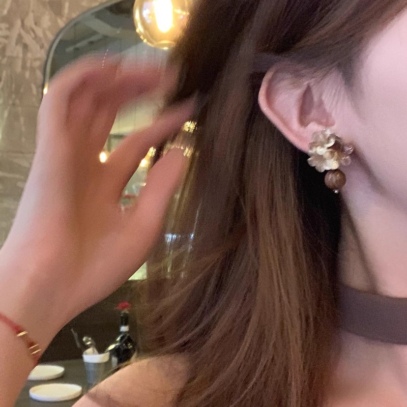 复古美拉德晕染花朵耳环女轻奢小众高级感气质耳钉独特漂亮耳饰|undefined