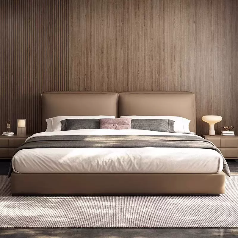 黑牛实木床大床皮艺皮床意式轻奢现代床板简约主卧1.81.5双人床