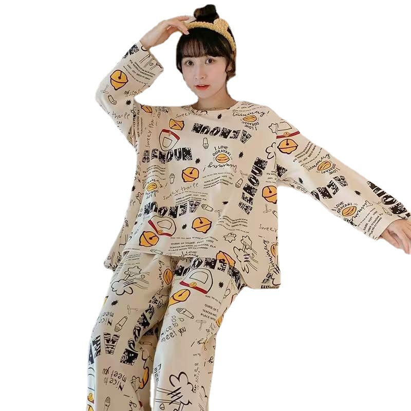 Pijamas de manga larga para mujer, primavera y verano, con diseño de gato de dibujos animados, novedad 2025, conjunto de ropa de estar en casa para otoño e invierno, estilo influencer de internet.