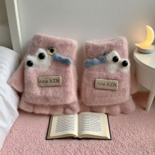 严选卡通立体眼睛儿童保暖手套冬季男女童分指半指套宝宝上学骑行