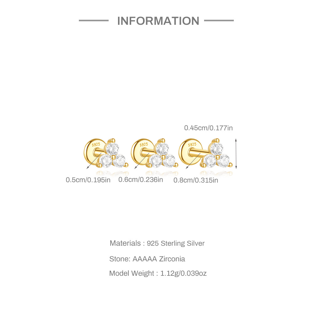 1g Weight Ear Studs Classification Ear Cartilage Rings & Studs Piercing Type 3 Pieces Set Quantity Daily, Festival Occasion 925 Sterling Silver Material Flower Pattern Women's Gender Plating Design Simple Style, Classic Style Style 3 Pieces Set Ear Cartilage Rings & Studs Simple Style Classic Style Flower 925 Sterling Silver Plating Ear Cartilage Rings & Studs 1