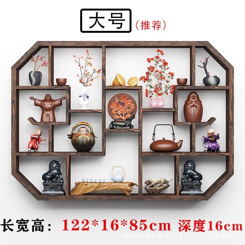 Bogu ラック無垢材中国風壁掛け収納ラックパーティション Duobaoge 格子ラック装飾品シンプルなティーセットラック|undefined