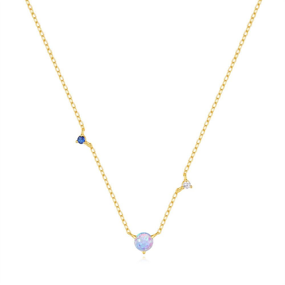 Women's Gender Plating Design 925 Sterling Silver Opal Zircon Cable Chain Plating Geometric Necklace