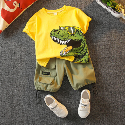 Boys' Summer Outfit Set  New Korean Style Children's Stylish Clothes Trendy Boy Summer Cool Fashion Two-Piece Set