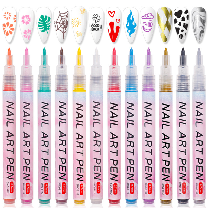 New Nail Art Graffiti Pen Hand-Painted Dot Flower Hook Line DIY Nail Quick-Drying Multi-Colorful Watercolor Marker Colorful
