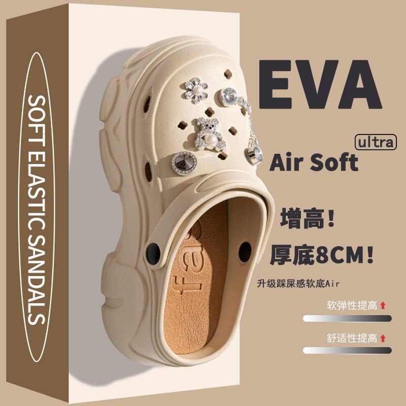 Eva Shoes Women's Summer Breathable Deodorant Baotou Slippers Thick Bottom Non-slip Beach High-rise Shoes for Outer Wear