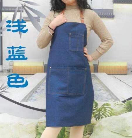 Amazon Denim delantal Halter azul denim moda estilo coreano adulto impermeable trabajo delantal impreso logo