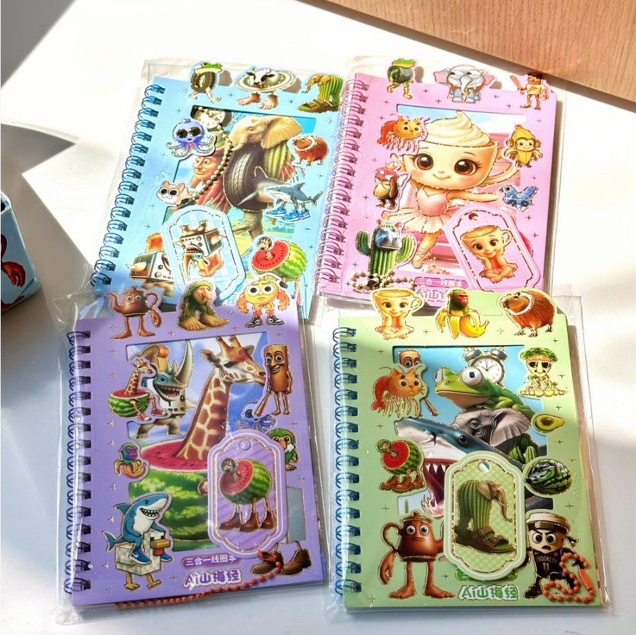 Nuevos productos de montaña y mar de tres en una bobina de dibujos animados de alto valor de cara pegatinas de cuentas de mano este pupilo de papelería comercio exterior al por mayor