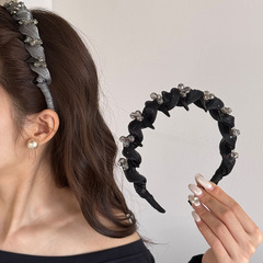 2025年新作、歯付きヘアネット付きヘアフープ、女性用、高級感、多用途、クリスタルヘッドバンド、ヘアピン、ヘアアクセサリー