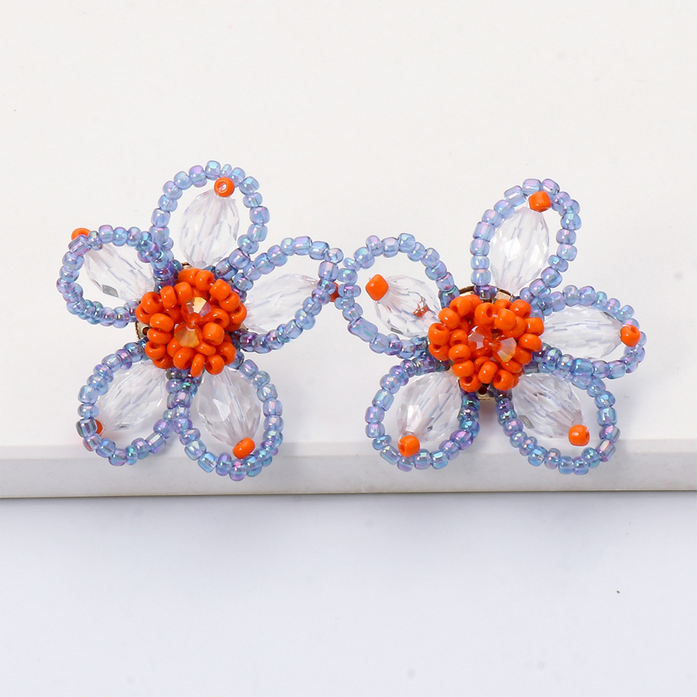 Korean style rice beads acrylic flower earrings