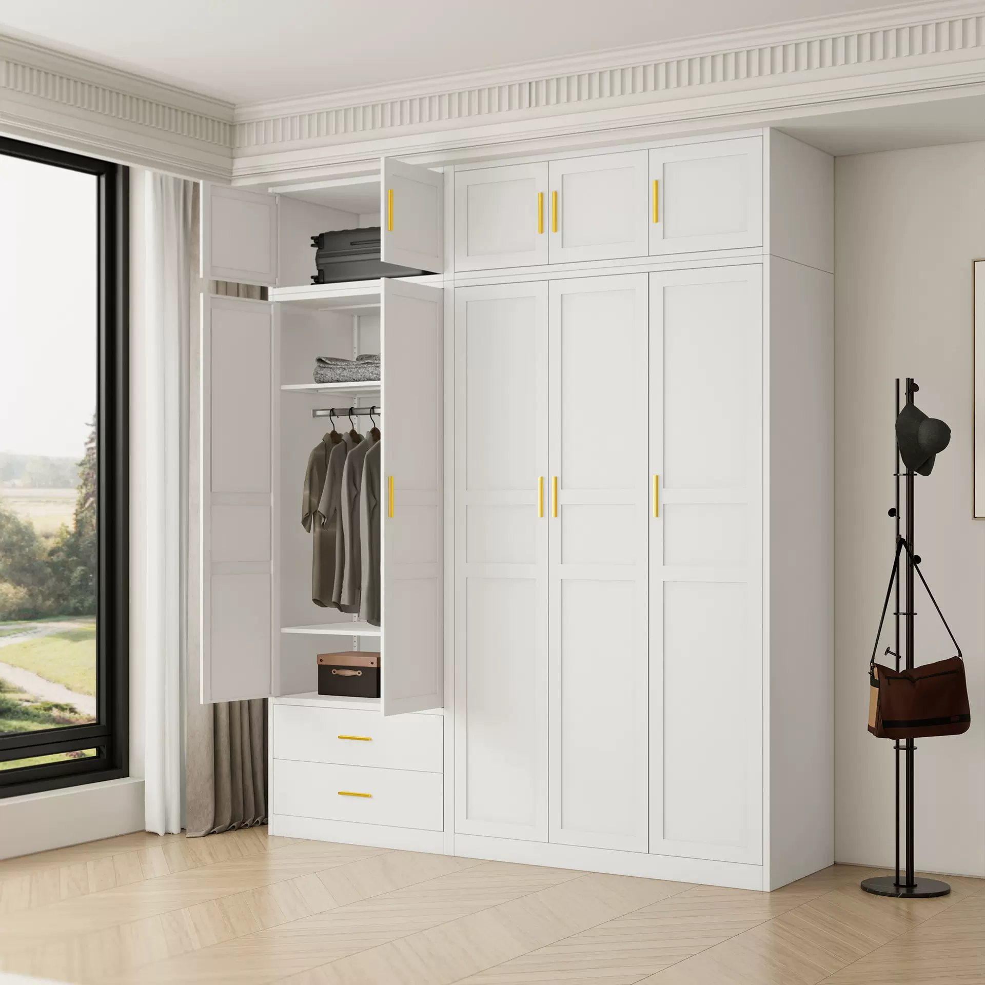 钢制衣柜2025新款家用卧室大容量收纳储物铁柜法式奶油风工厂直销