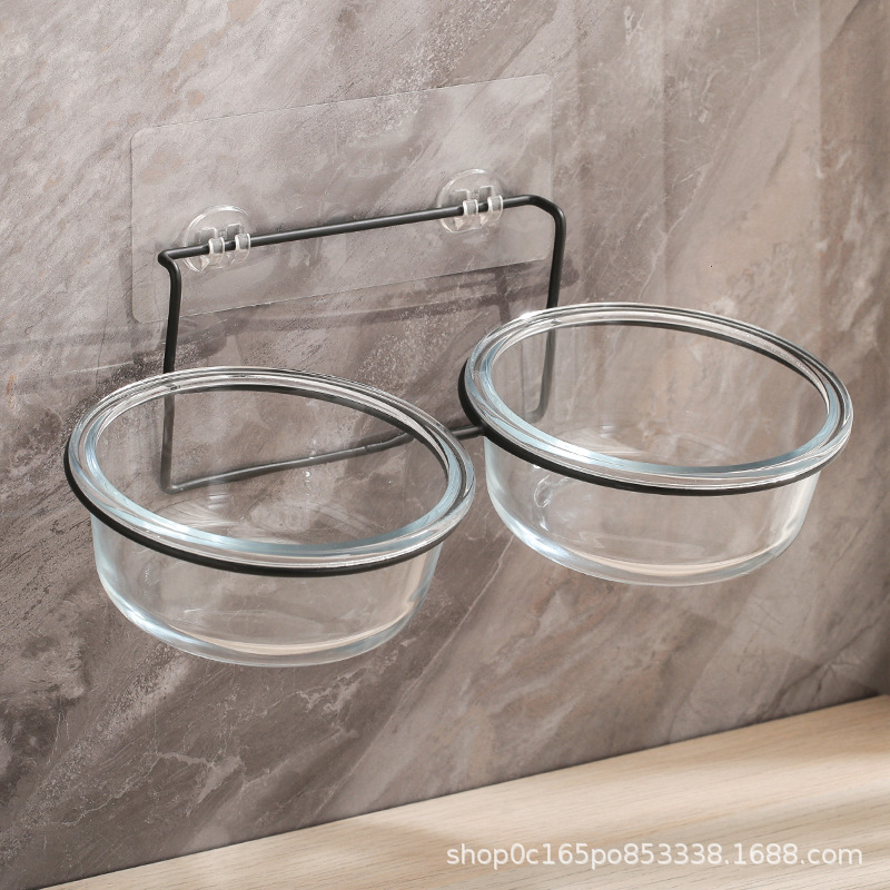 순수 유리 이중 그릇 + 검정색 이중 그릇 벽걸이