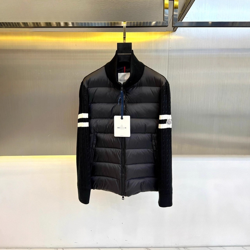 《Poison House In-Stock》 Authentic M Brand Stand Collar Zipper Striped Wool Jacket Men's Down Jacket Black