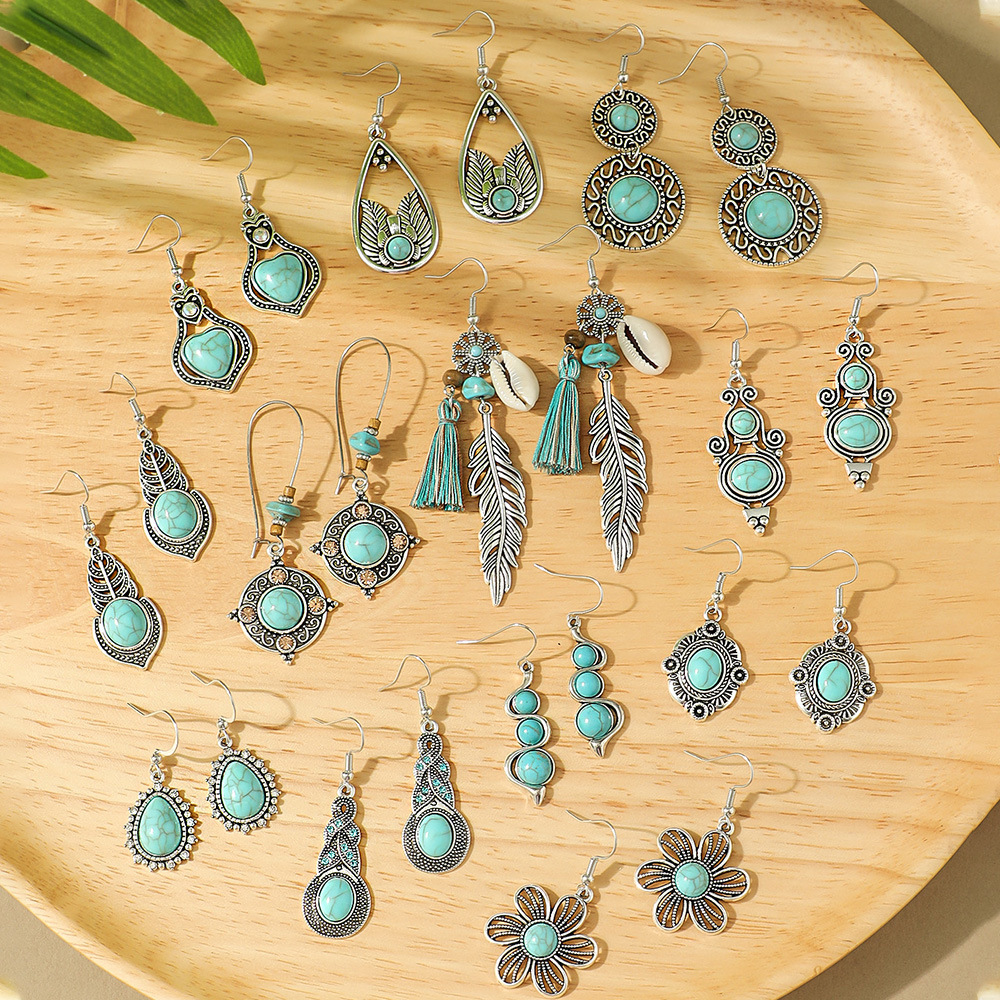 Juego de pendientes de estilo bohemio, muy vendido en el extranjero, pendientes de estilo antiguo populares en Europa y América, fabricante de joyería de Amazon al por mayor