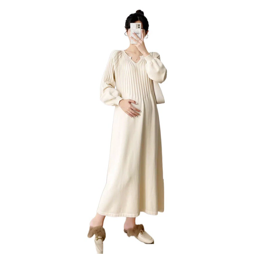 Платье для беременных, осень и зима, НОВАЯ Трикотажная длинная Высококачественная юбка с маленьким дном, настоящий выстрел в наличии