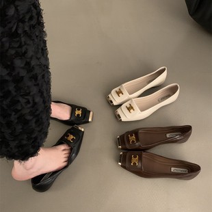 Korean Style Design Flats, Small Leather Shoes, Black Elegant Flats Shoes, Spring & Fall French Scoop Shoes, Soft-Soled Women's Shoes, New Style