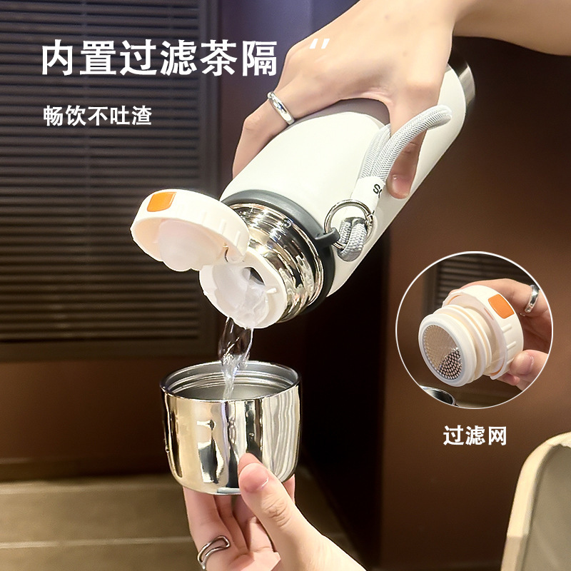 新款316不锈钢保温杯大容量一杯双饮便携式带提绳高颜值商务水杯|undefined