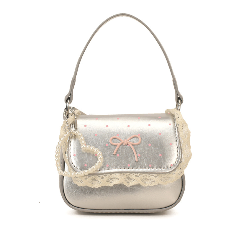 Pequeño bolso de arco de encaje fresco y dulce, mini bolso de hombro de chicas encantador, bolso para niños.