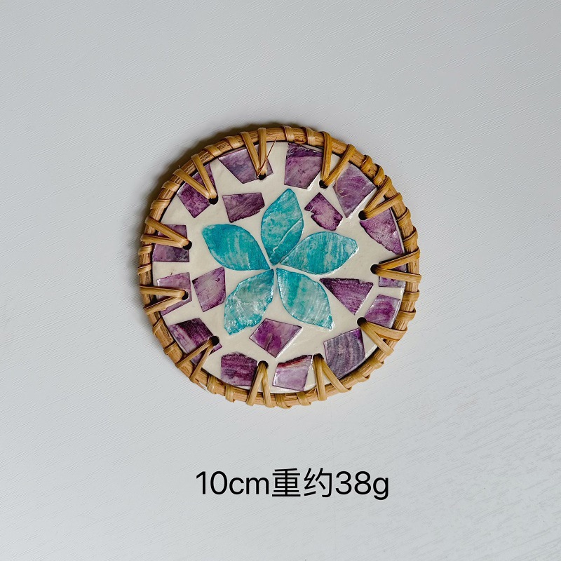 등나무 껍질 코스터 - 보라색과 파란색 잎