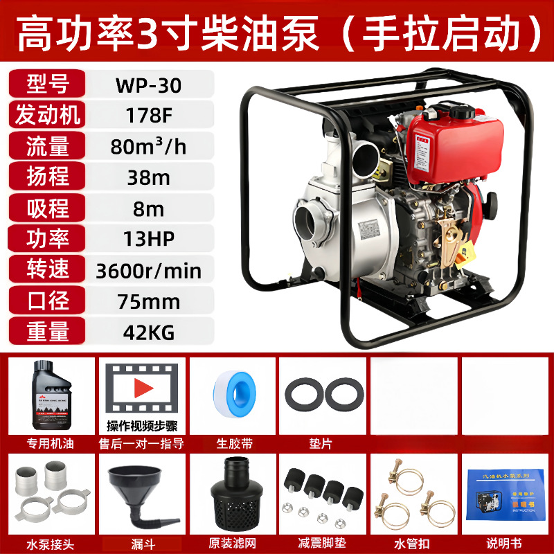 Bomba de agua del motor diesel de gasolina Wuyang honda agrícola de alta presión nueva bomba de bombeo de autoabsorbente para iniciar el riego de tierras agrícolas image 41