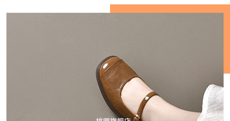 Giày nữ mũi vuông da thật gót vuông retro đế mềm — Màu nâu chi tiết 28