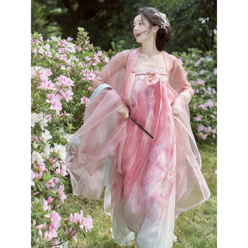 Twelve Flower Gods【Peony Alliance】Tang-Style Hanfu Qi Xiong Ruqun Embroidered Wide-Sleeve Shirt Daily Spring and Autumn Outfit