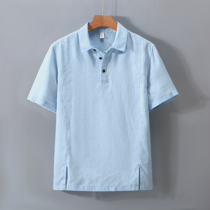 1517 ピュアリネン半袖シャツメンズ軽量通気性 Tシャツポロシャツ夏リネンカジュアル薄手トップ|undefined