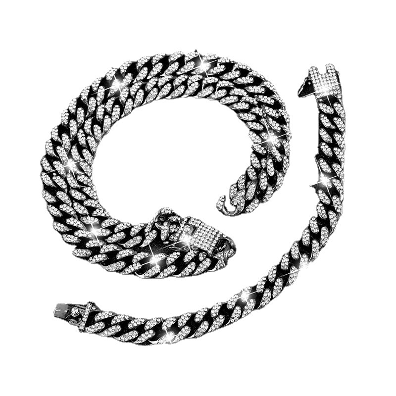 Set di braccialetti per orologio da uomo Set di 3 pezzi di gioielli per orologi stile hip-hop, collana con bracciale per orologio quadrato pieno di diamanti_voghion.com