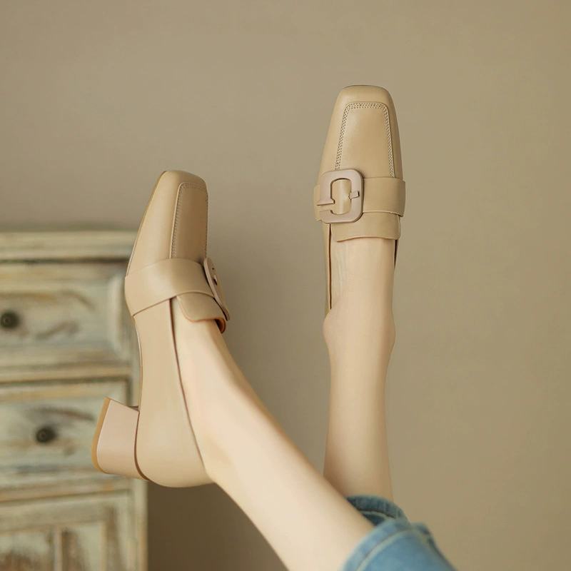 Knock Fashion ~ Белые Новые весенние и осенние туфли с квадратной головкой, британская обувь без шнуровки, женская обувь, модная