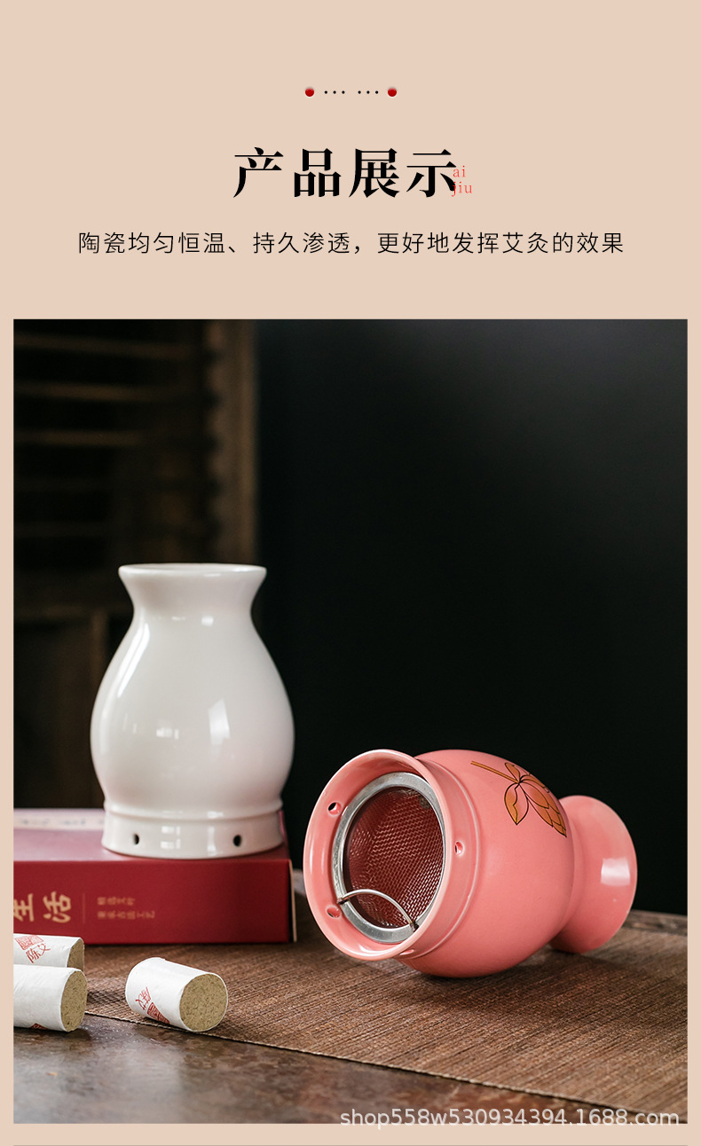 Ceramic Moxa Cup with Double Layer Heat Insulation 7x10cm Moxibustion Massage Tool for Home Body Therapy in use