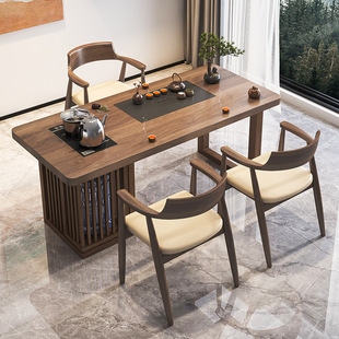 New Balcony Tea Table and Chair Combination for Home Small Apartment Solid Wood Tea Table Modern Kung Fu Tea Table Kettle Integrated