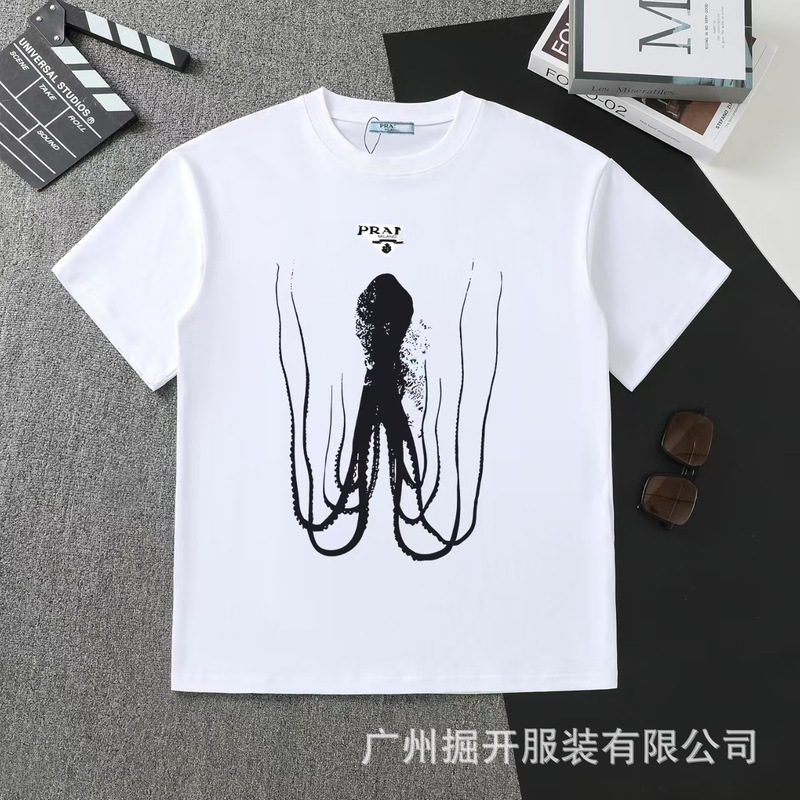 クロスボーダー 2025 夏のトレンドブランド P ファミリー新レタープリントラウンドネック Tシャツカジュアルファッショントレンド半袖男性と女性|undefined