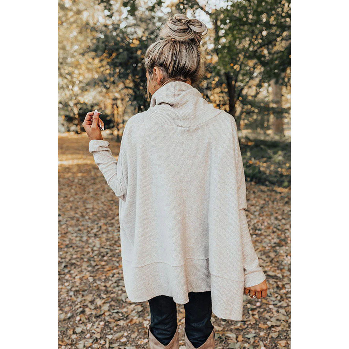 Fashion Solid Color Polyester Turtleneck Long Sleeve Batwing Sleeve Patchwork Hoodie