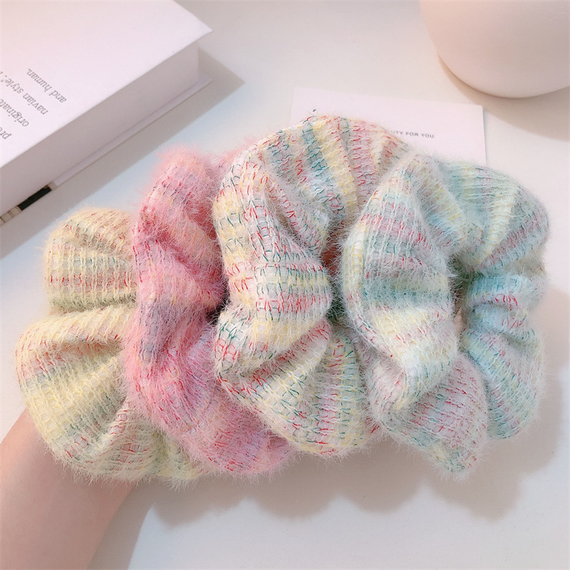 Elegant Gradient Mohair Knitted Scrunchie For Autumn Winter Style_voghion.com