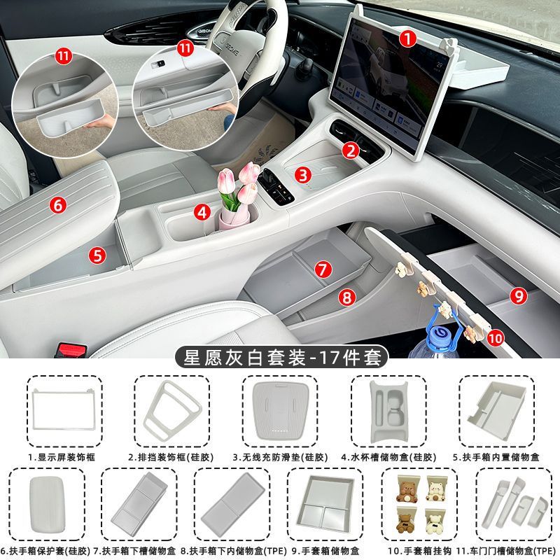 Protective Cover Pink | Shiyong Armrest box pad - voyah-xingyuan-center-console-gear-panelarmrest-panel-silicone-pad-gray-white-17