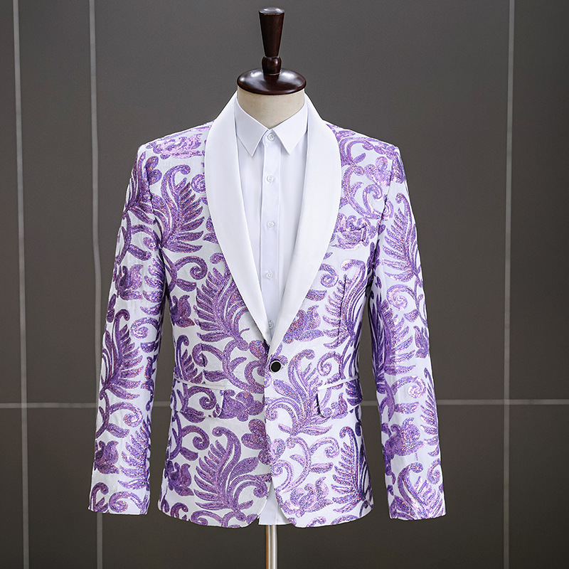 Men purple sequins fleece jackets jazz dance blazers dj ds party dresses suit studio wedding party band performance coats for man