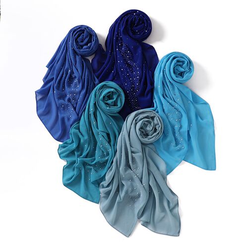 New Malaysian Ethnic Style Solid Color Rhinestone Long Scarf, Porcelain Pearl Chiffon High-Quality Scarf A4-a
