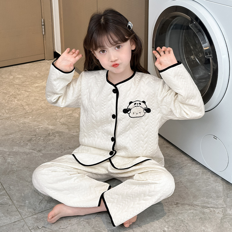 儿童家居服套装女童秋冬季三层夹棉公主加厚空气层卡通睡衣两件套