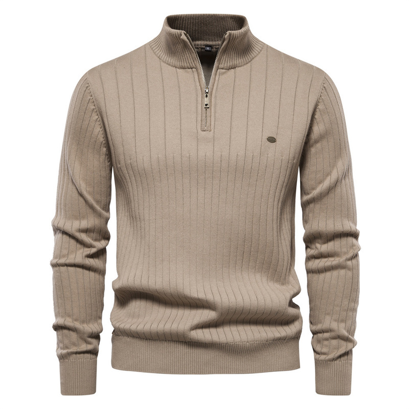 Cross-Border Stand-Up Collar Cotton Men's Sweater Casual Half-Zip Solid Color Pullover High-Quality Men's Knitwear Cross-Border Stand-Up Collar Cotton Men's Sweater Casual Half-Zip Solid Color Pullover High-Quality Men's Knitwear